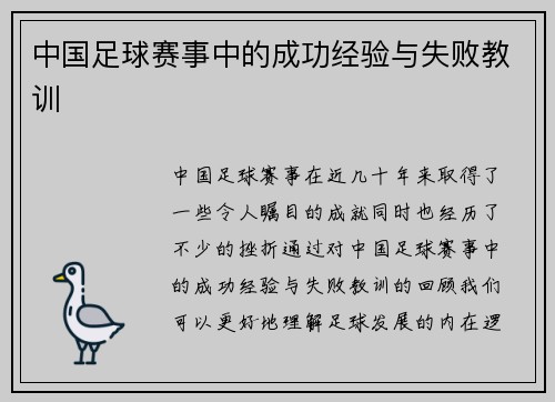 中国足球赛事中的成功经验与失败教训