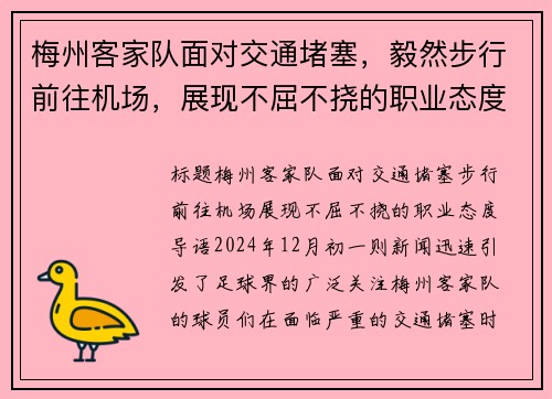 梅州客家队面对交通堵塞，毅然步行前往机场，展现不屈不挠的职业态度