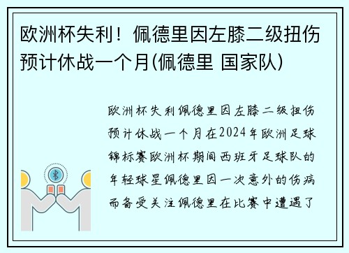 欧洲杯失利！佩德里因左膝二级扭伤预计休战一个月(佩德里 国家队)
